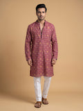 Mustard Yellow Silk Blend Printed kurta Pajama 2Pc Kundan