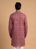Mustard Yellow Silk Blend Printed kurta Pajama 2Pc Kundan