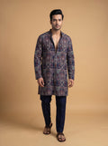 Navy Blue Japanese Embroidered Kurta Pajama 2Pc Kirnoday