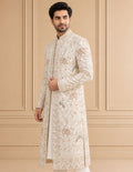 Cream Silk Blend Embroidered Sherwani 2Pc Mahoday