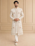 Cream Silk Blend Embroidered Sherwani 2Pc Mahoday