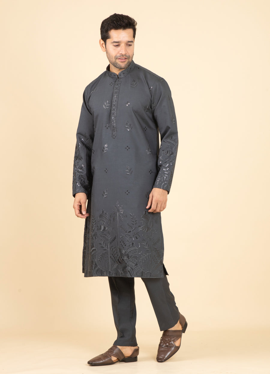 MLS EMBROIDERED KURTA PAJAMA 2PCS