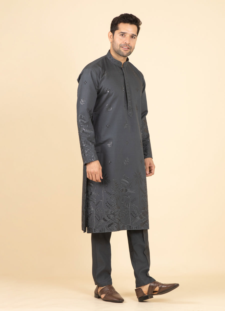 MLS EMBROIDERED KURTA PAJAMA 2PCS