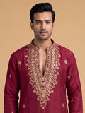 Silk Blend Embroidered Kurta Pajama 2Pc Gul-E-Rang