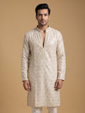 Light Gold Silk Blend Embroidered Kurta Pajama 2Pc Noor