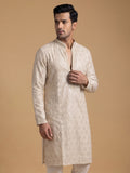 Light Gold Silk Blend Embroidered Kurta Pajama 2Pc Noor