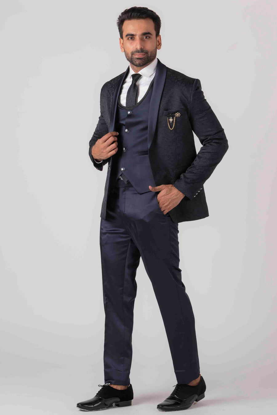 Shop Navy Blue Tuxedo Suit 5 Pcs Online - Mohanlal Sons