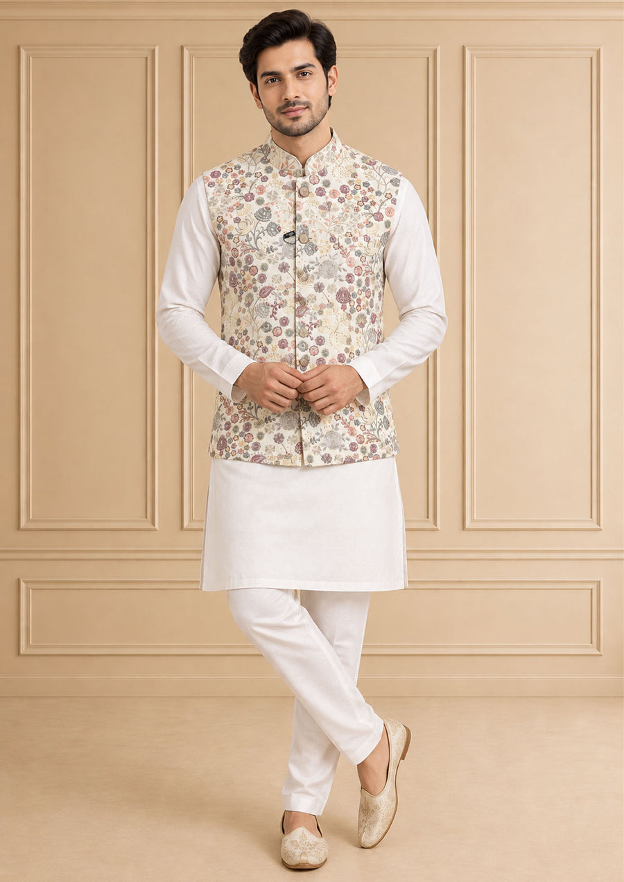 Silk Blend Embroidered Jawahar Jacket 1Pc Nirvair