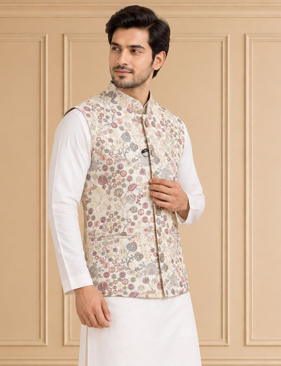 Silk Blend Embroidered Jawahar Jacket 1Pc Nirvair