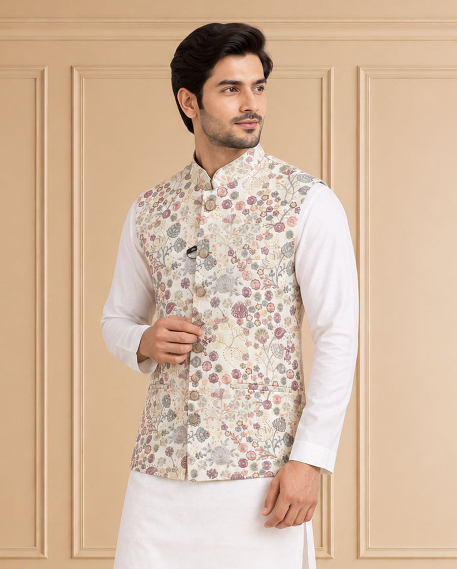 Silk Blend Embroidered Jawahar Jacket 1Pc Nirvair