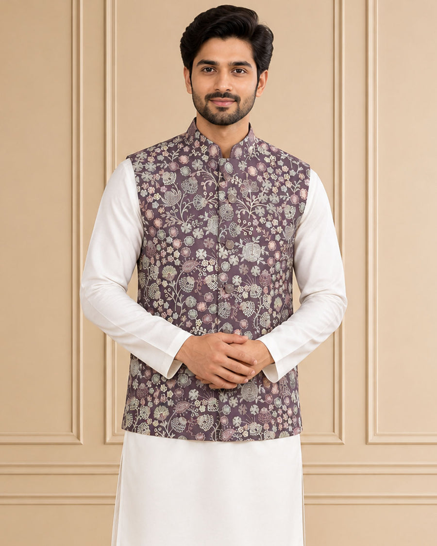 Silk Blend Embroidered Jawahar Jacket 1Pc Nirvair