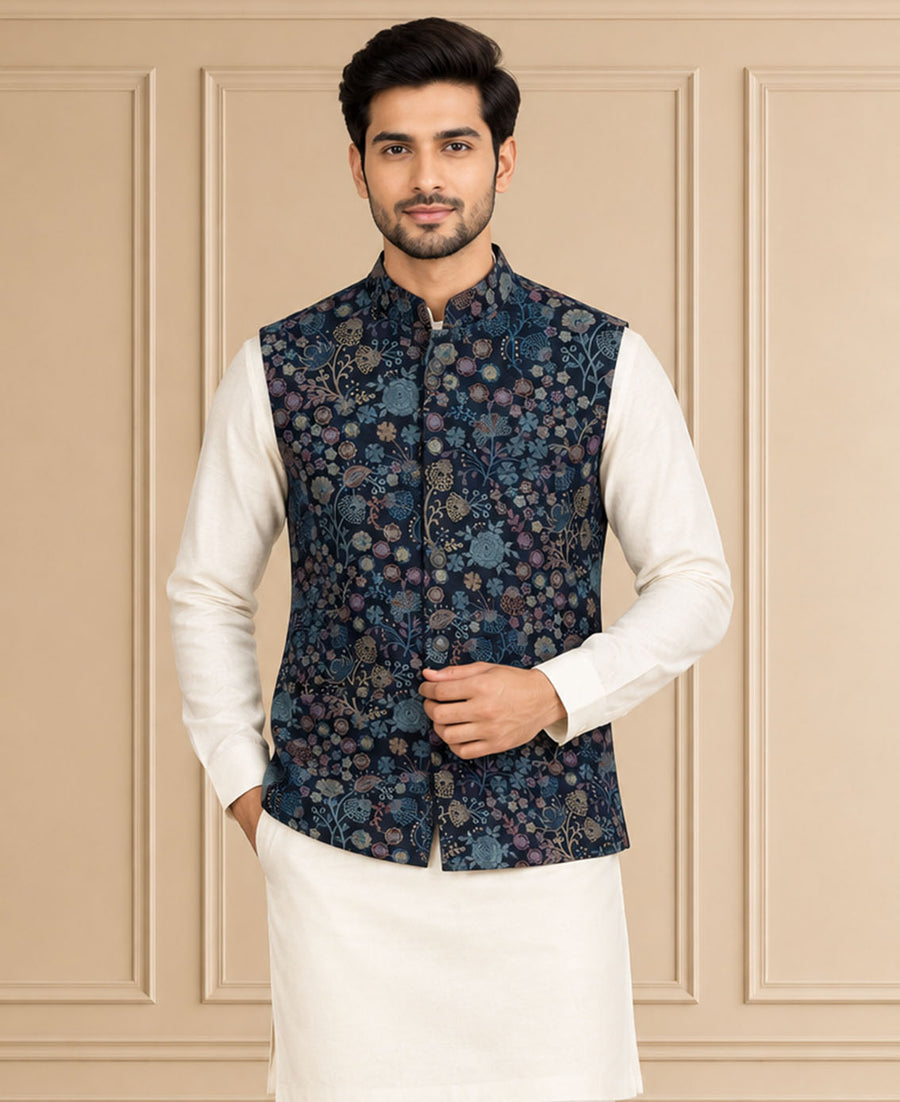Silk Blend Embroidered Jawahar Jacket 1Pc Nirvair
