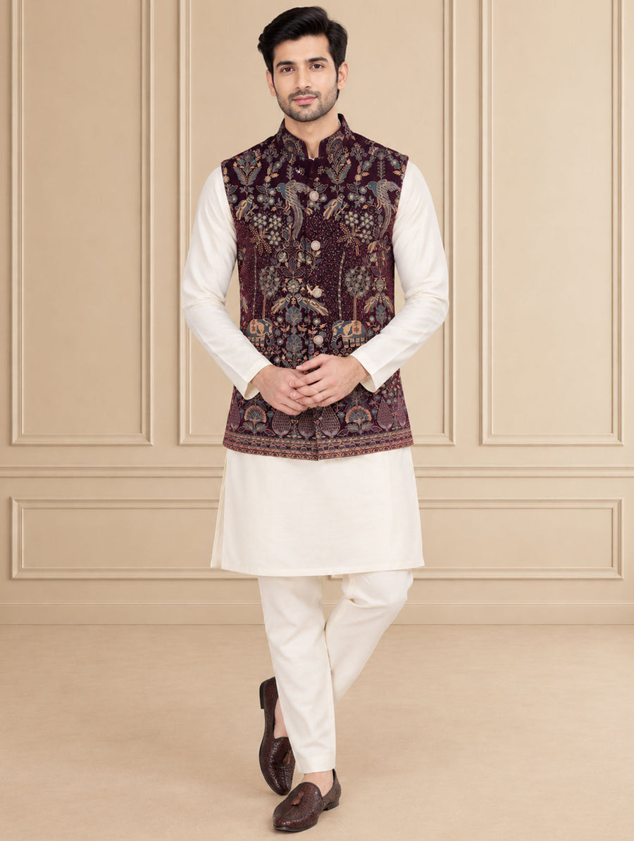 Velvet Embroidered Jawahar Jacket 1Pc Neelkanth