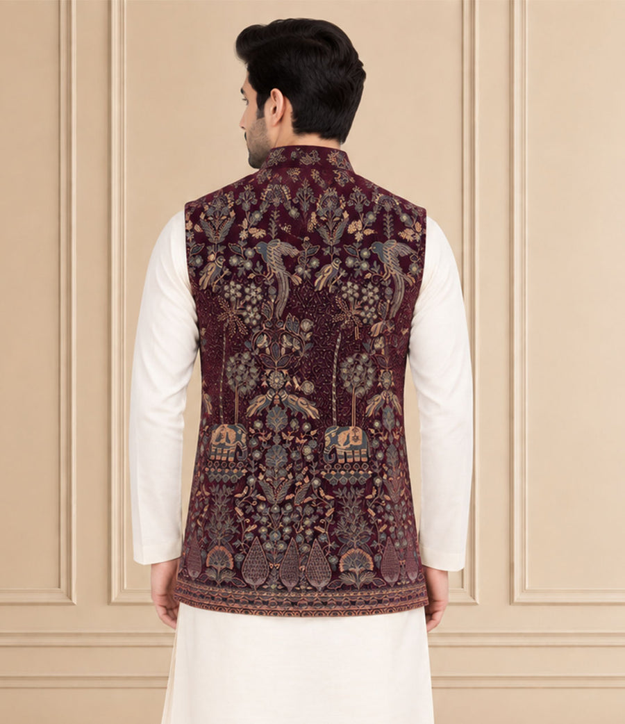 Velvet Embroidered Jawahar Jacket 1Pc Neelkanth