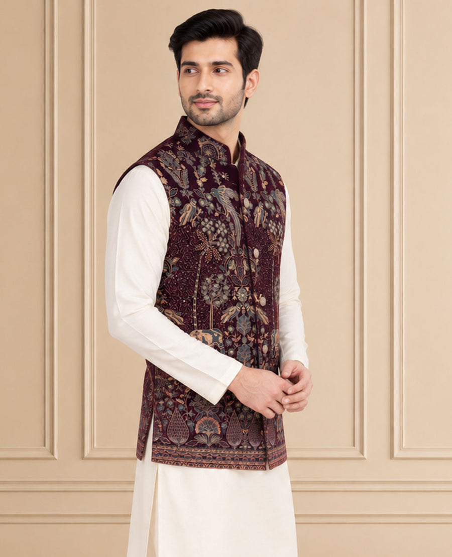 Velvet Embroidered Jawahar Jacket 1Pc Neelkanth