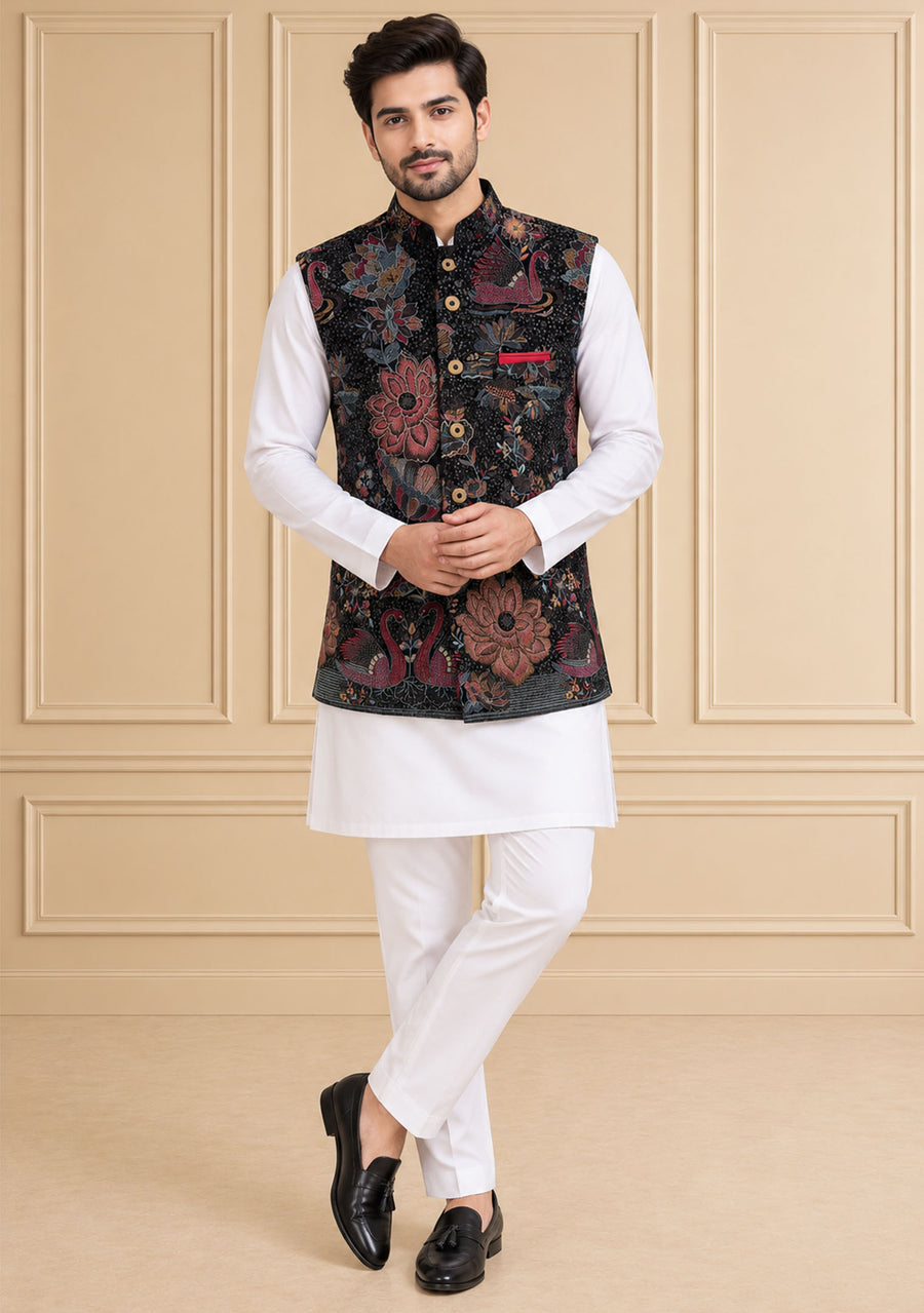 Velvet Embroidered Jawahar Jacket 1Pc Vibhor