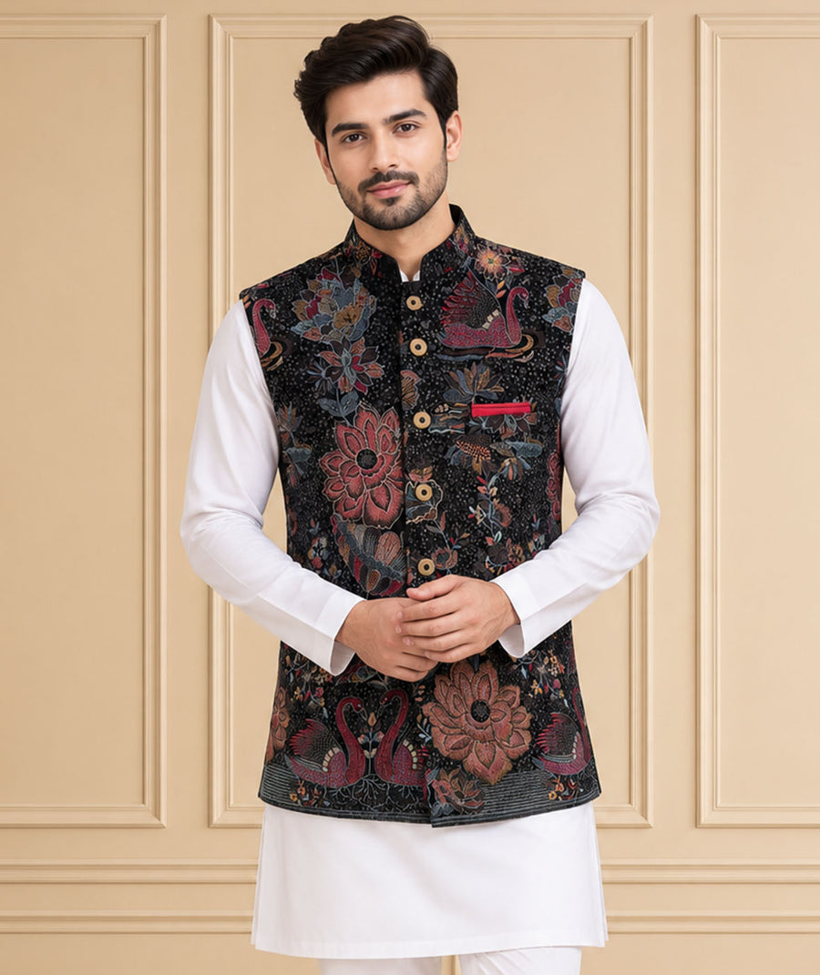 Velvet Embroidered Jawahar Jacket 1Pc Vibhor