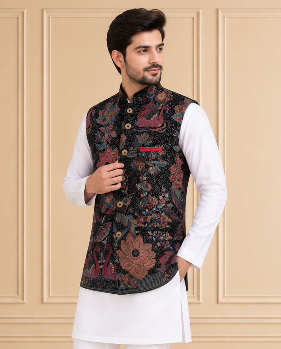 Velvet Embroidered Jawahar Jacket 1Pc Vibhor