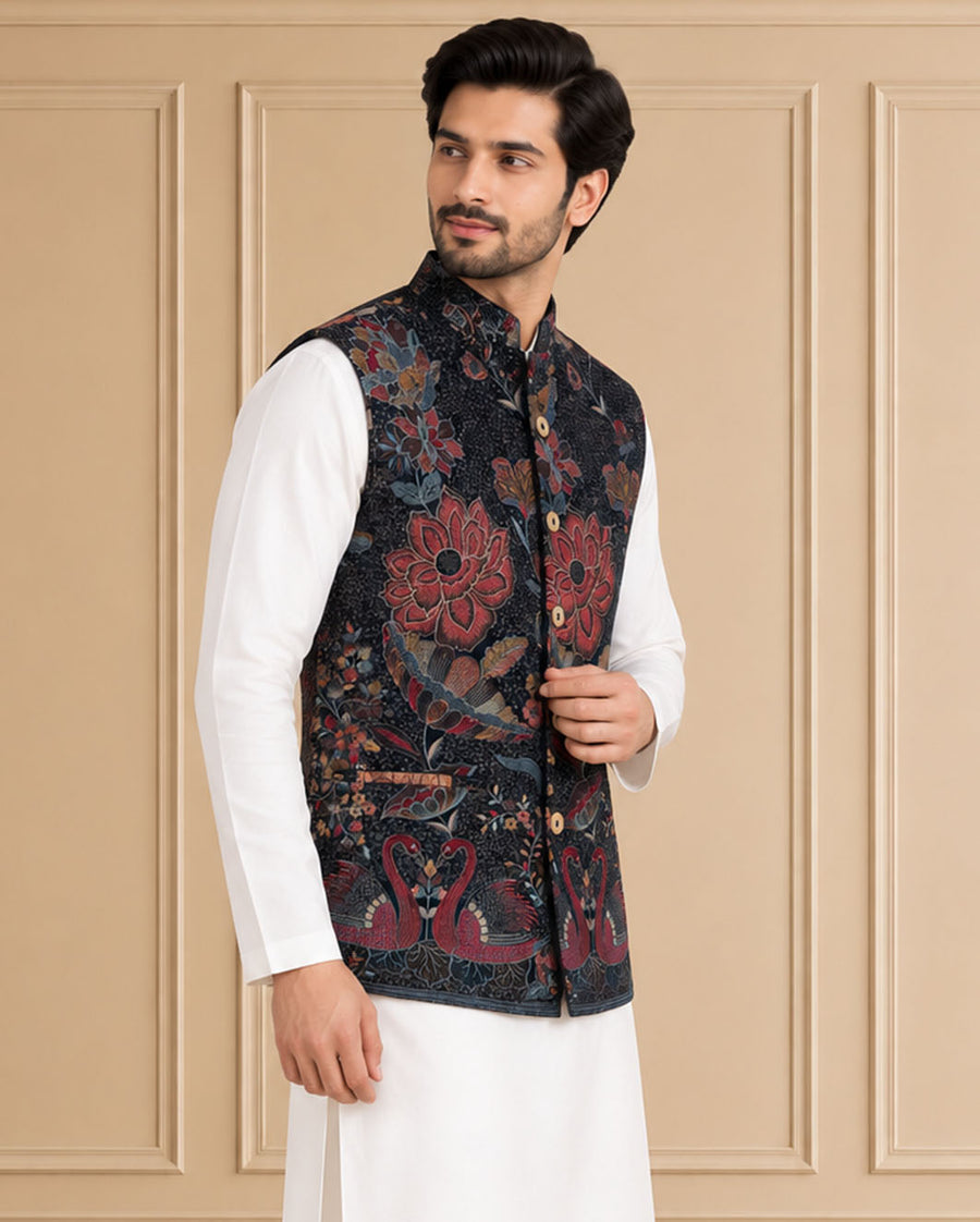 Velvet Embroidered Jawahar Jacket 1Pc Vibhor