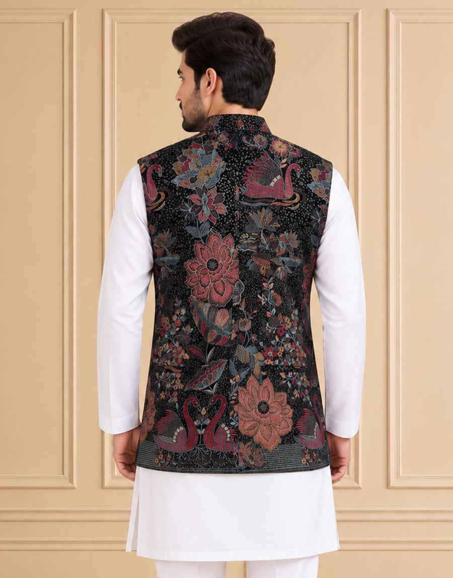 Velvet Embroidered Jawahar Jacket 1Pc Vibhor