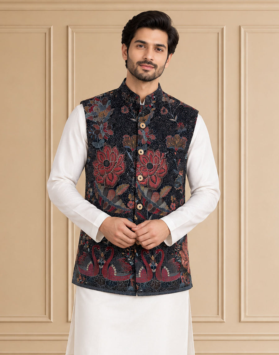Velvet Embroidered Jawahar Jacket 1Pc Vibhor