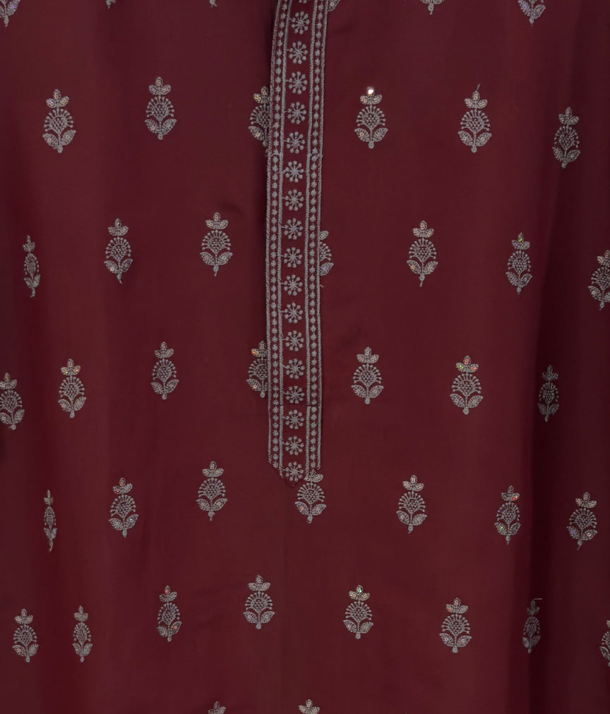 MLS EMBROIDERED KURTA PAJAMA 3PCS