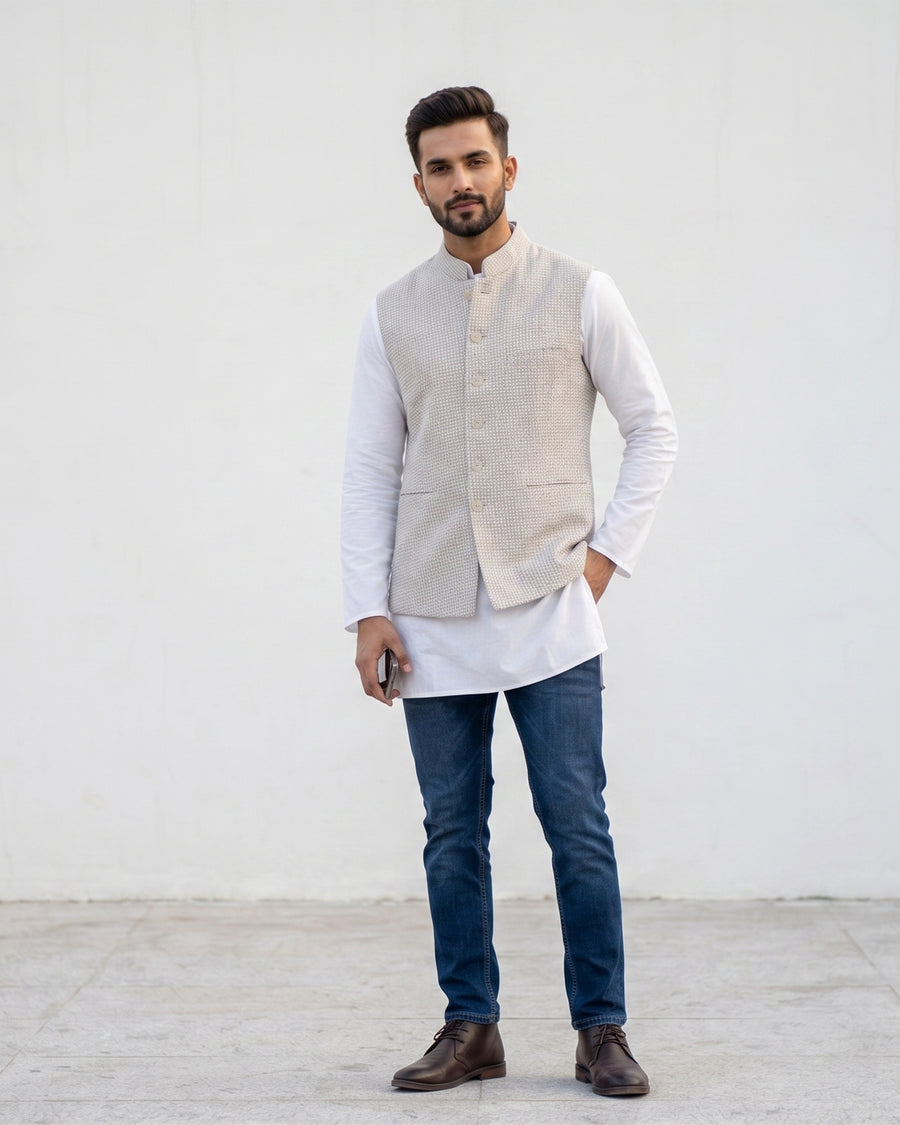 MLS LINEN JAWAHAR JACKET 1PC