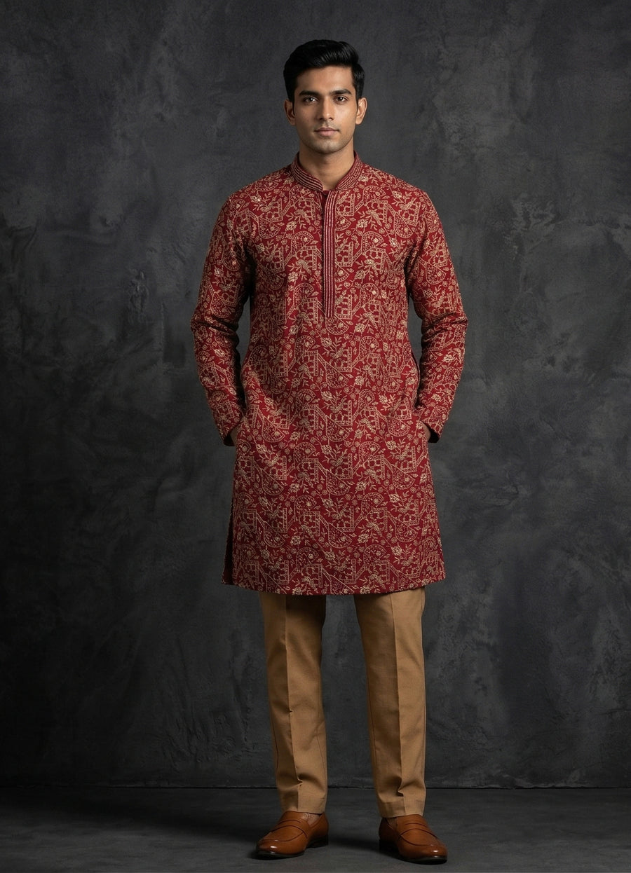 MLS EMBROIDERED KURTA PAJAMA 2PCS