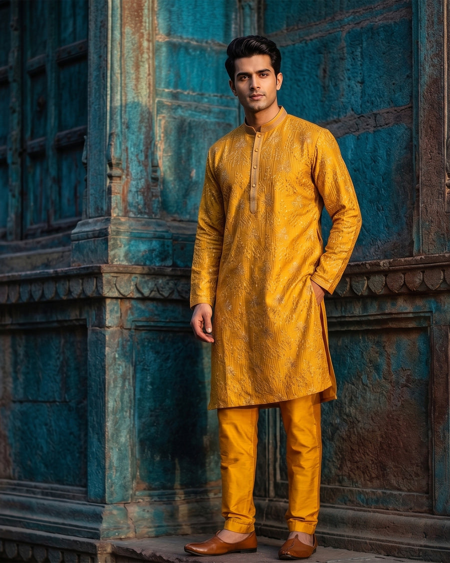MLS EMBROIDERED KURTA PAJAMA 2PCS