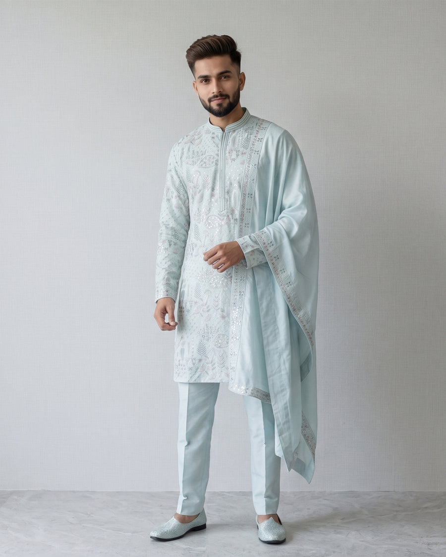 MLS EMBROIDERED KURTA PAJAMA 2PCS