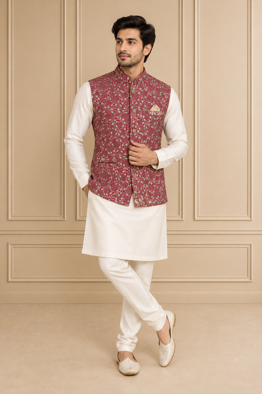 Silk Blend Embroidered Jawahar Jacket 1Pc Gulabraaj