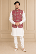 Silk Blend Embroidered Jawahar Jacket 1Pc Gulabraaj