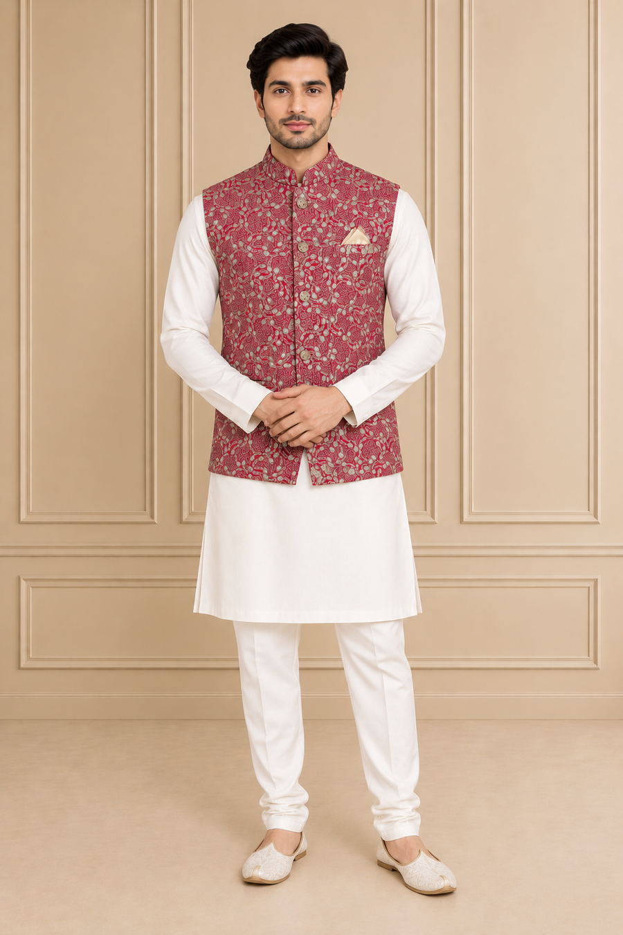 Silk Blend Embroidered Jawahar Jacket 1Pc Gulabraaj