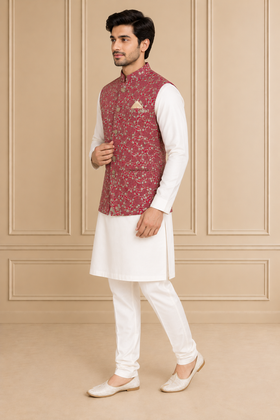Silk Blend Embroidered Jawahar Jacket 1Pc Gulabraaj