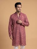 Mustard Yellow Silk Blend Printed kurta Pajama 2Pc Kundan
