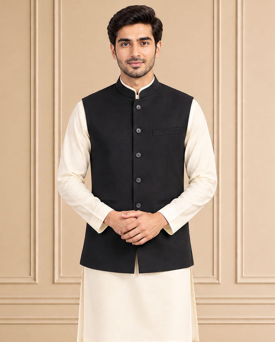 Jute Blend Solid & Plain Jawahar Jacket 1Pc Kanishk