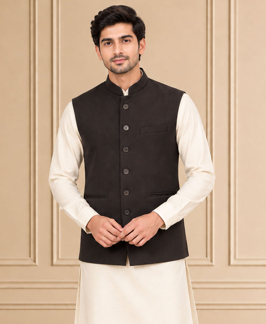 Jute Blend Solid & Plain Jawahar Jacket 1Pc Kanishk