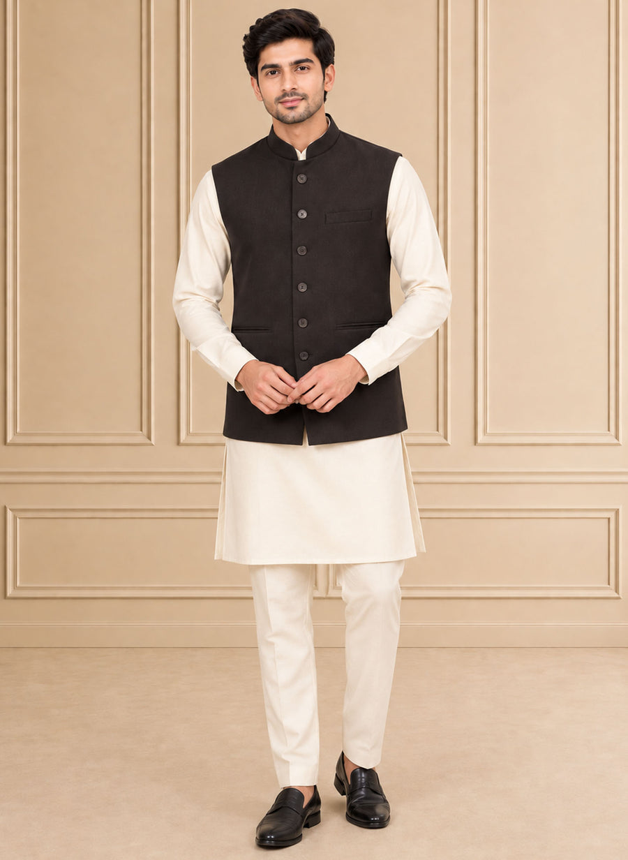 Jute Blend Solid & Plain Jawahar Jacket 1Pc Kanishk