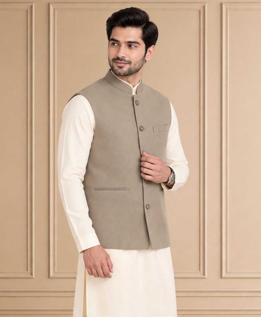 Jute Blend Solid & Plain Jawahar Jacket 1Pc Kanishk