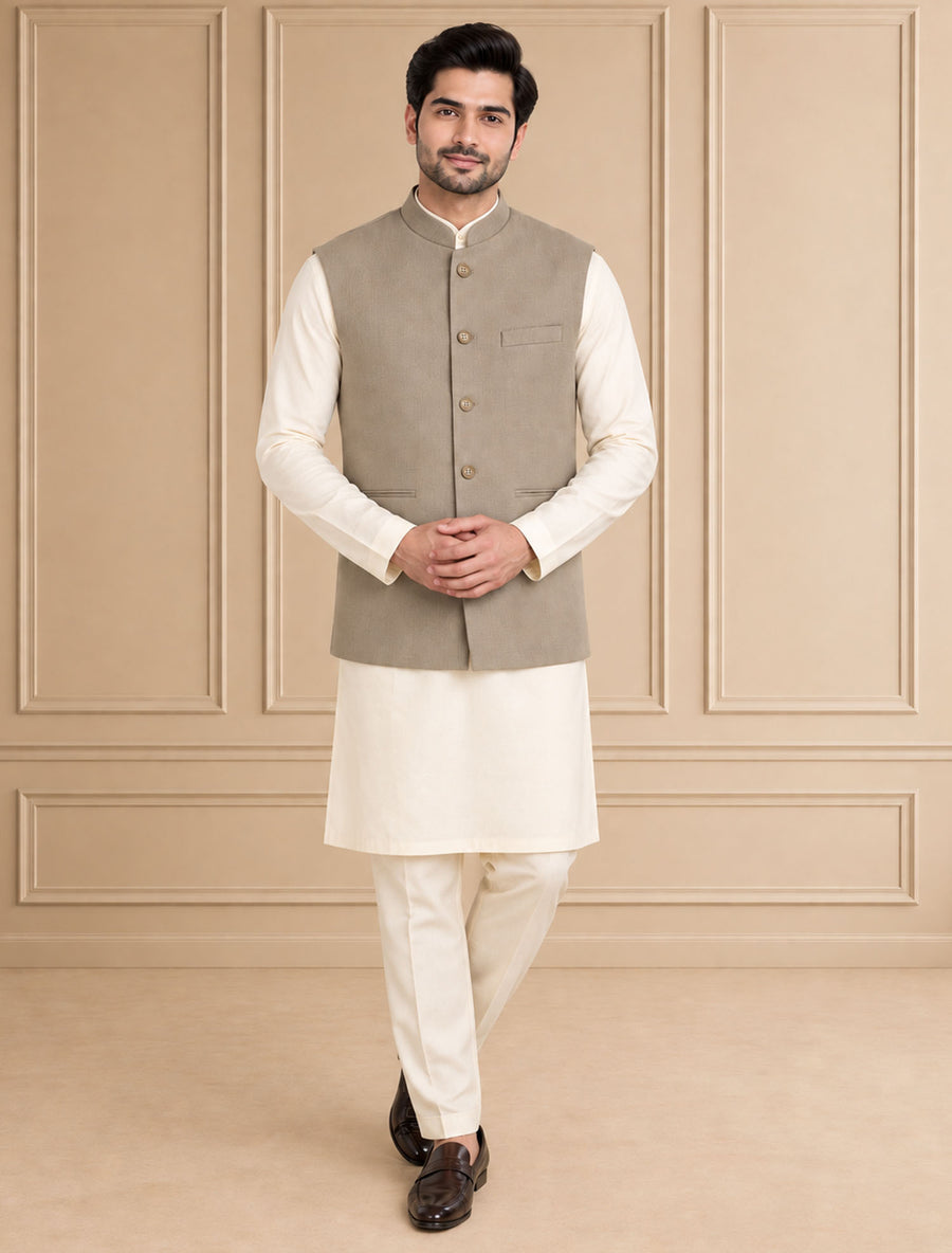 Jute Blend Solid & Plain Jawahar Jacket 1Pc Kanishk