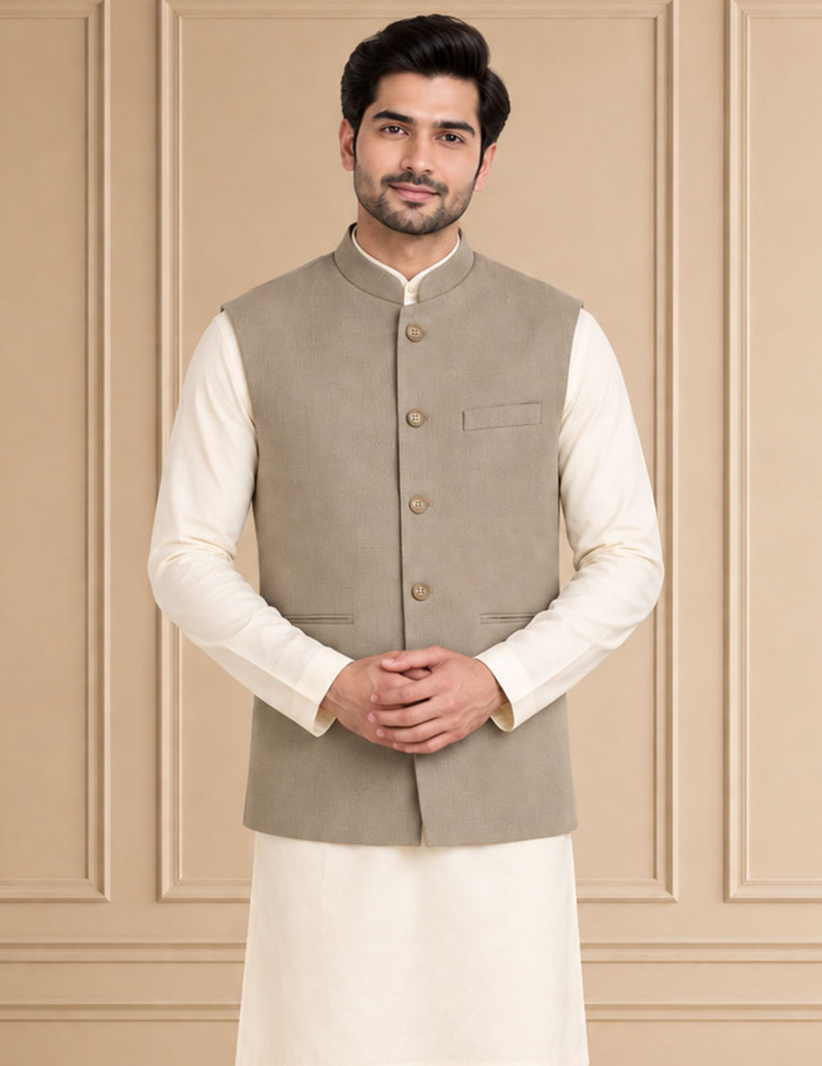 Jute Blend Solid & Plain Jawahar Jacket 1Pc Kanishk
