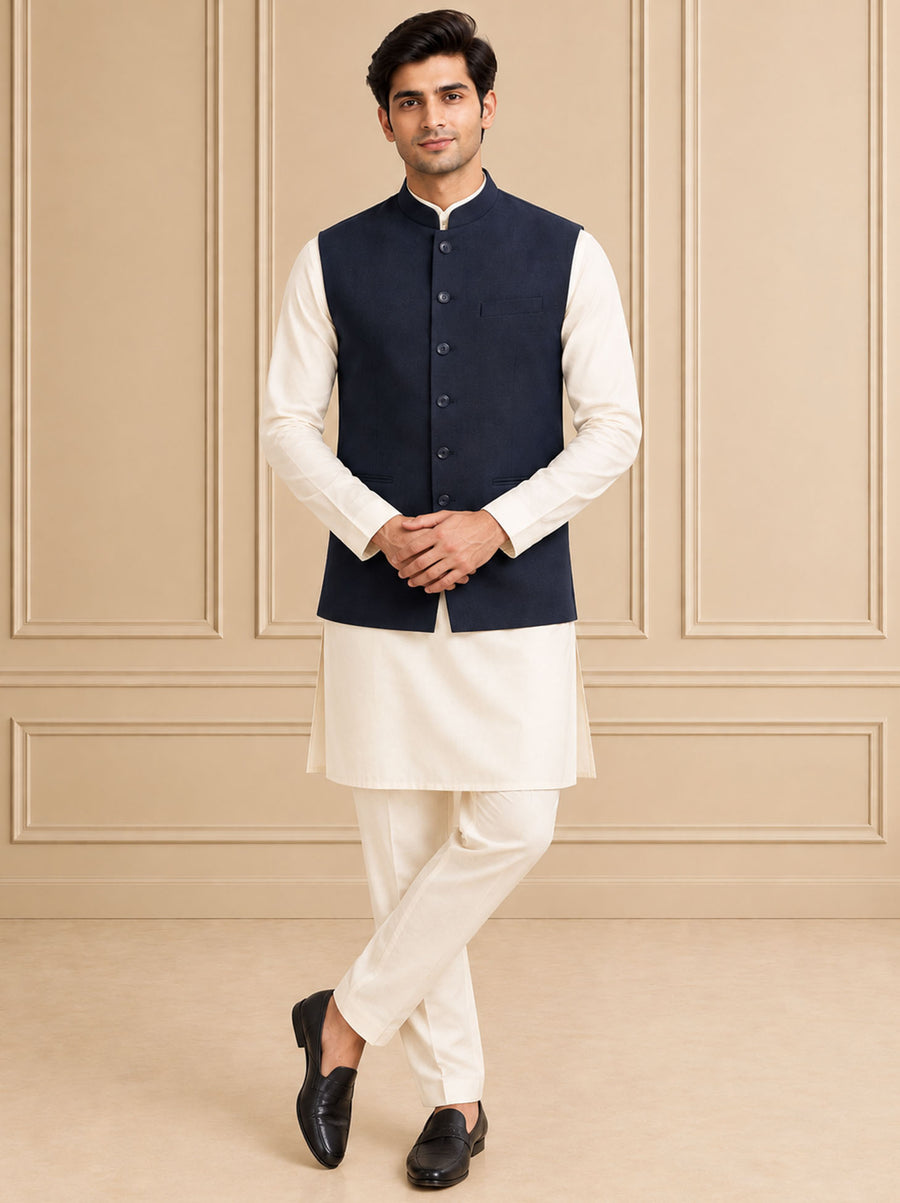 Jute Blend Solid & Plain Jawahar Jacket 1Pc Kanishk
