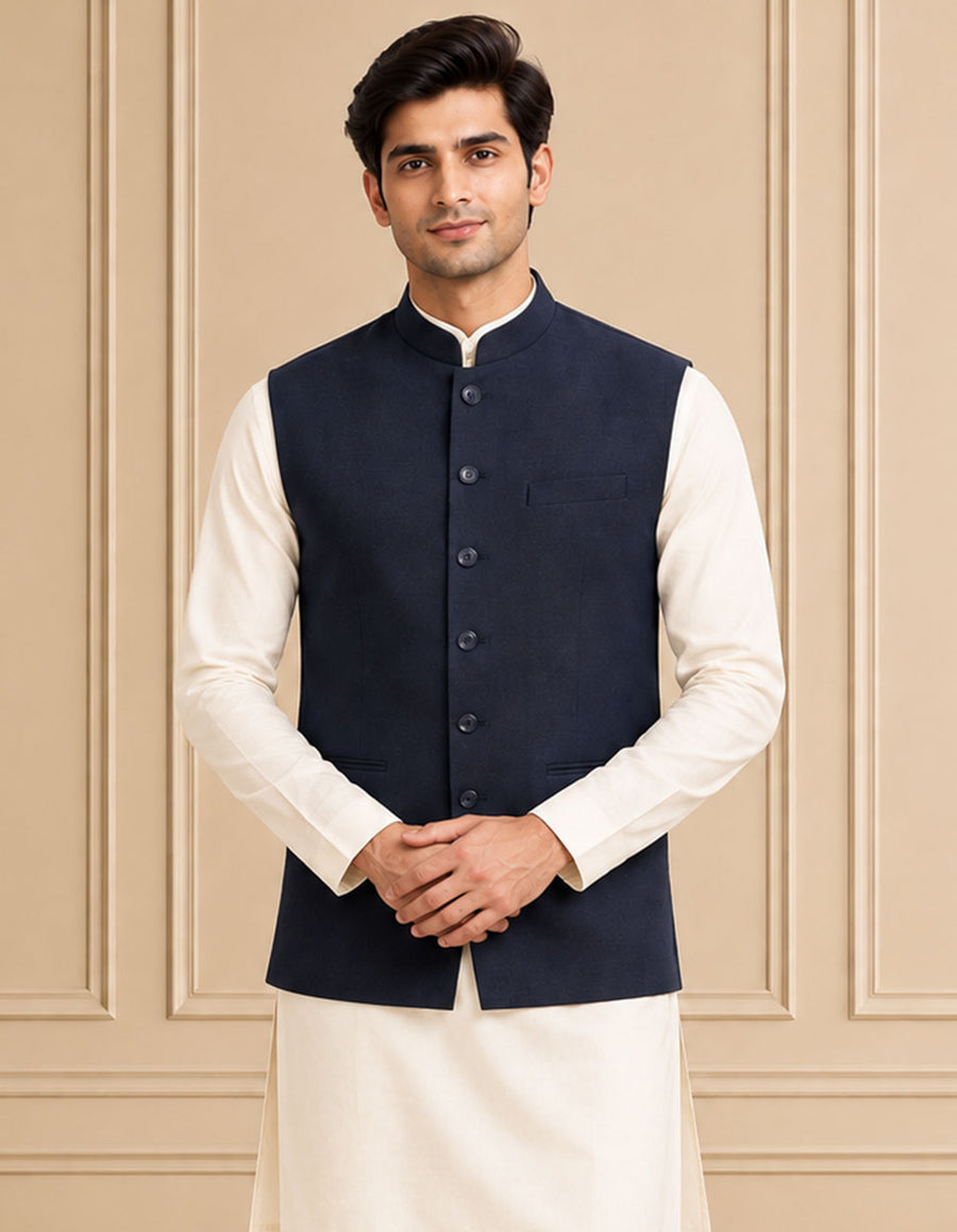 Jute Blend Solid & Plain Jawahar Jacket 1Pc Kanishk
