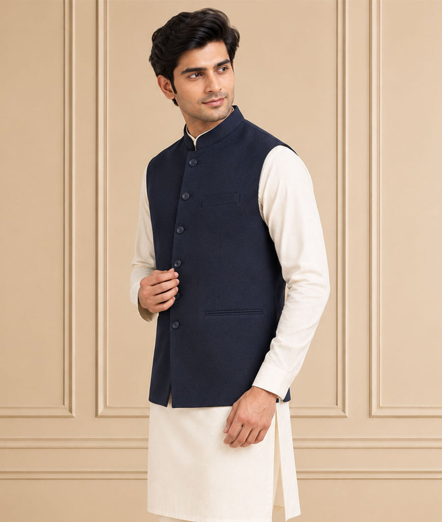 Jute Blend Solid & Plain Jawahar Jacket 1Pc Kanishk