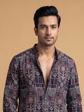 Navy Blue Japanese Embroidered Kurta Pajama 2Pc Kirnoday