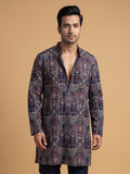 Navy Blue Japanese Embroidered Kurta Pajama 2Pc Kirnoday