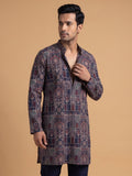 Navy Blue Japanese Embroidered Kurta Pajama 2Pc Kirnoday