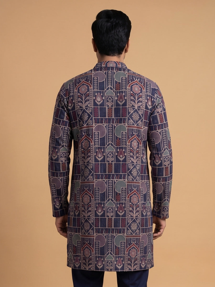 Navy Blue Japanese Embroidered Kurta Pajama 2Pc Kirnoday