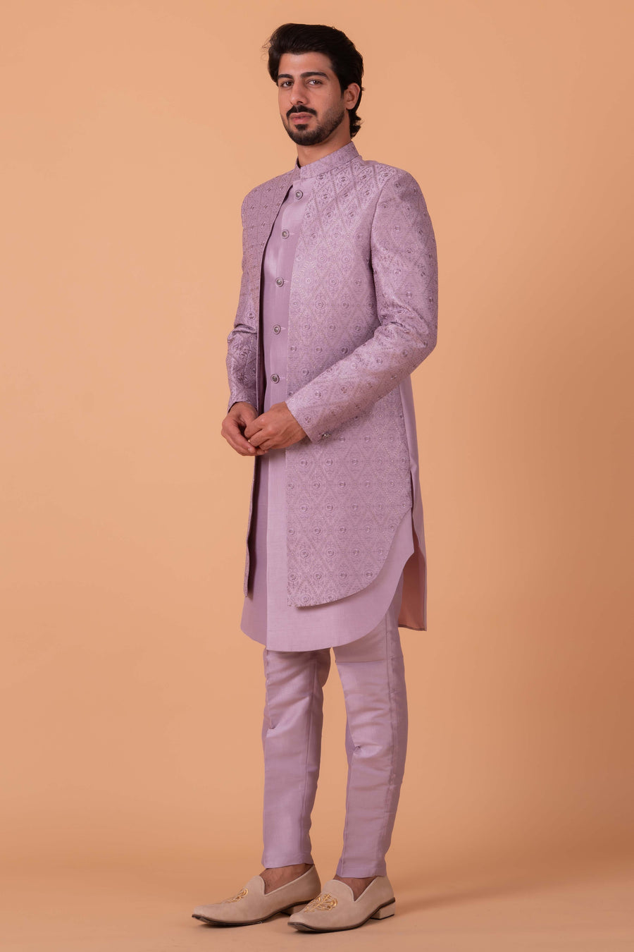 Purple Indo Western Dress For Engagement For Groom Dark Purple Luxurious Indo Western For Men-G3- Purple Indo Western Dress For Engagement For Groom Dark Purple Luxurious Indo Western For Men-G3-