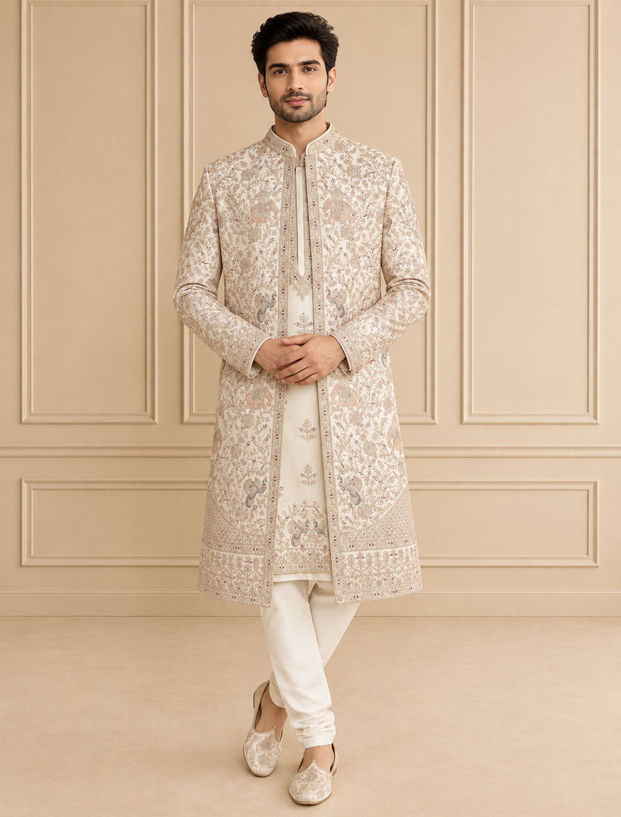 Silk Blend Embroidered Sherwani 2Pc Mohak